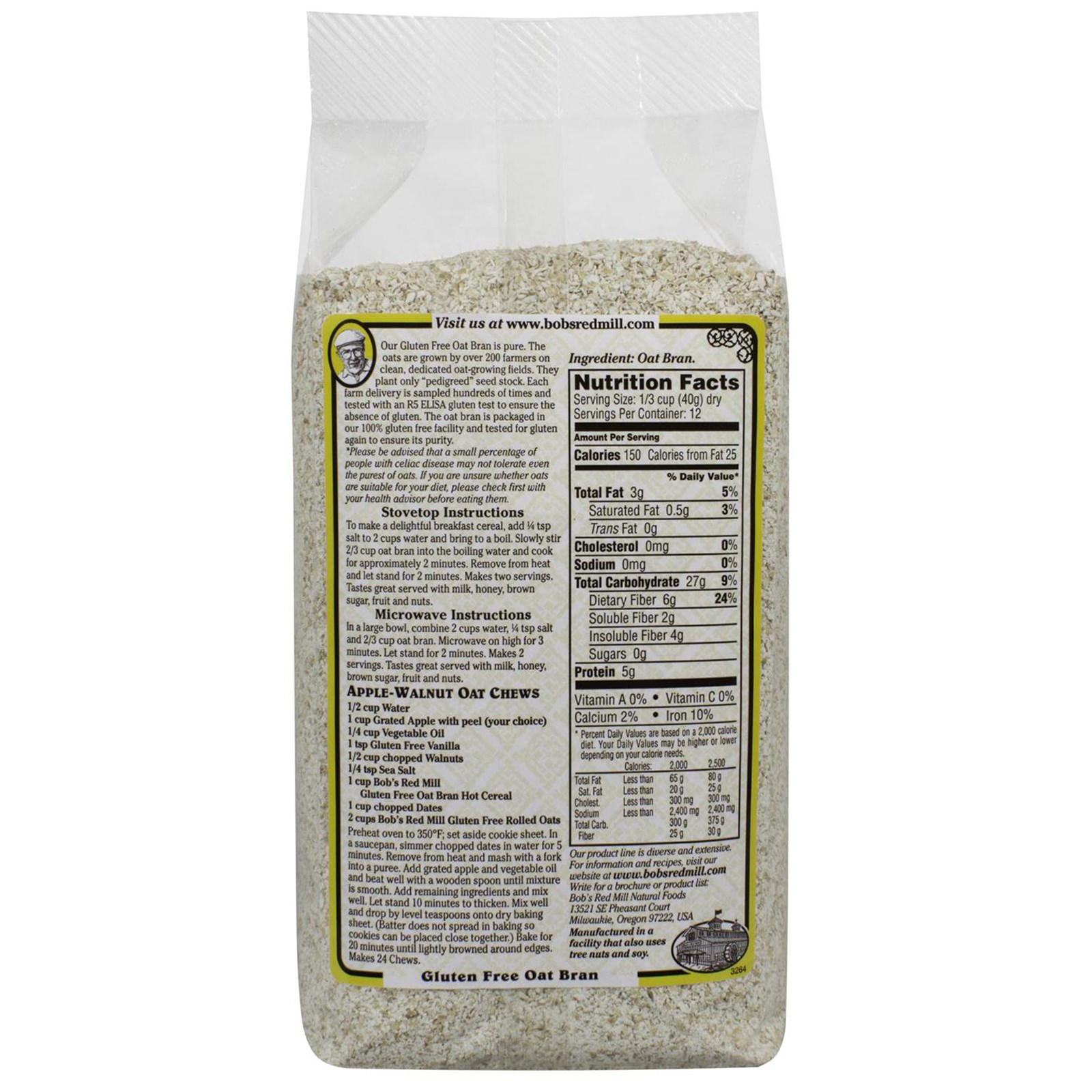 Bob’s Red Mill Gluten Free Oat Bran 16 oz or 4/16oz Mill Creek